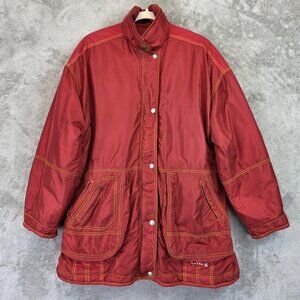 Vintage Oilily Parka Coat Womens M Red Hooded Nylon Snap Front Winter Ski Jacket